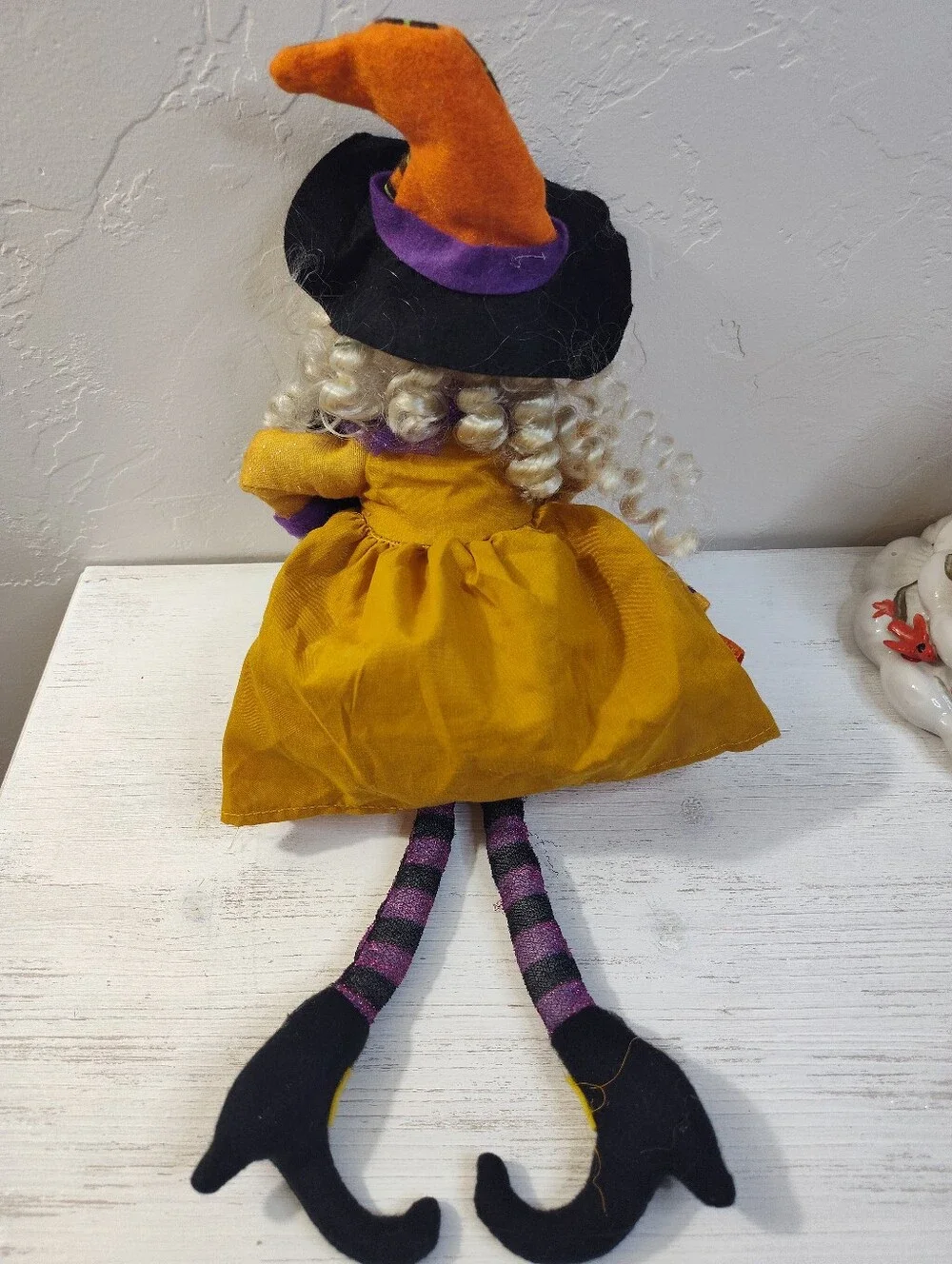 Vintage Cute Shelf Sitting Witch Doll With Black Cat